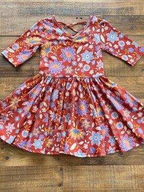 NWT Dot Dot Smile Ballerina Dress Rust Blue Floral 3/4
